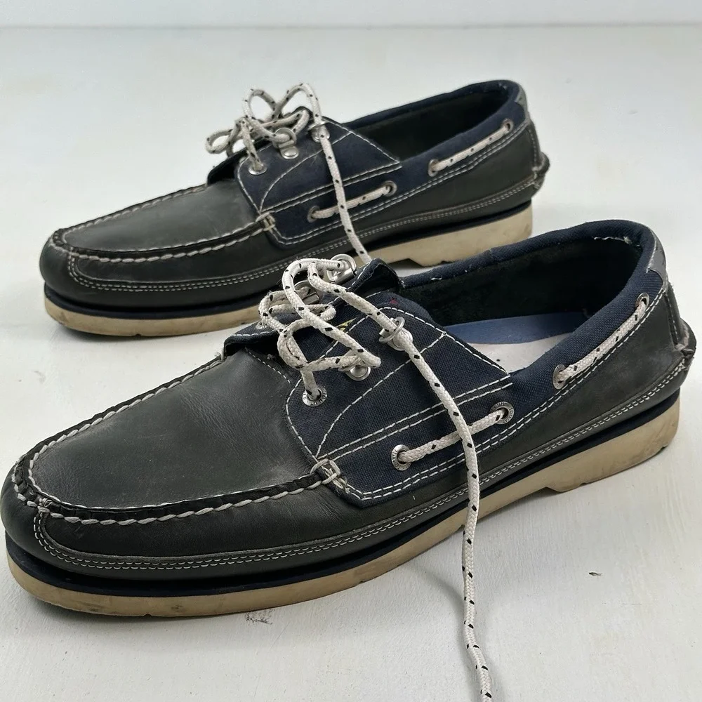 VTG Tommy Hilfiger Leather Boat Shoes Mens 13 Blue Deck TH 44/480 Sailing Gear